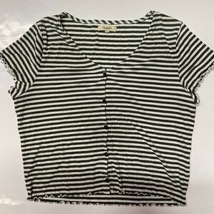 Madewell Half Shirt Womens XL Olive White Striped Stretch Button Beach Flirty